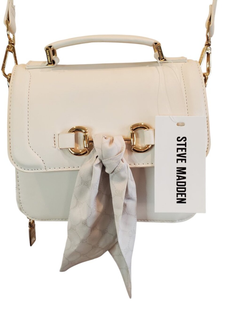 NEW STEVE MADDEN Bsilvio Crossbody Bag Vanilla Cream Gold Hardware Scarf Satchel